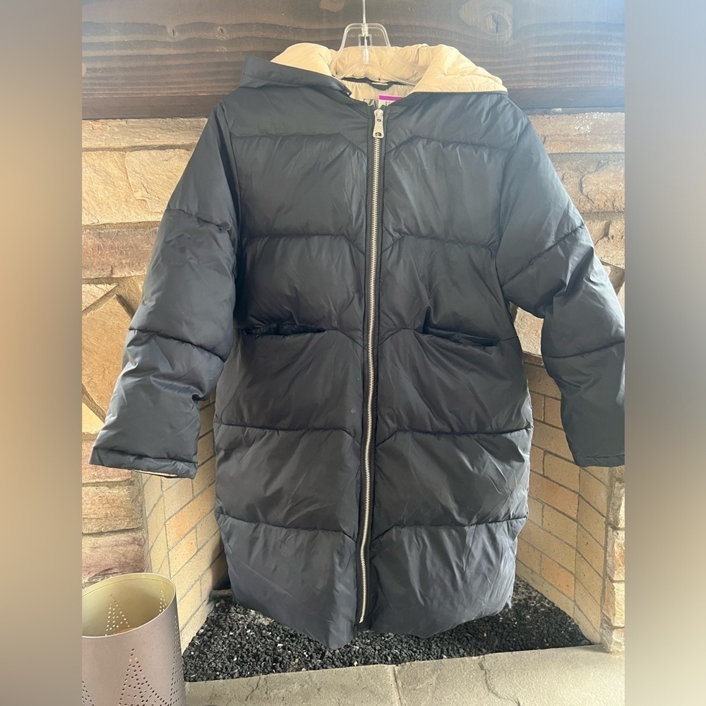 Zara Down Black Puffer Jacket Size 10 Tan interior
